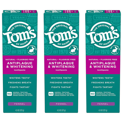 Tom's of Maine Fluoride-Free Antiplaque & Whitening Natural Toothpaste, Peppermint, 5.5 oz. (Pack of 2)