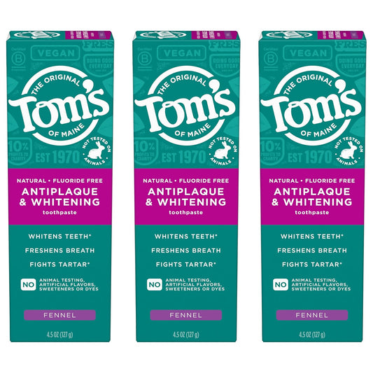 Tom's of Maine Fluoride-Free Antiplaque & Whitening Natural Toothpaste, Peppermint, 5.5 oz. (Pack of 2)