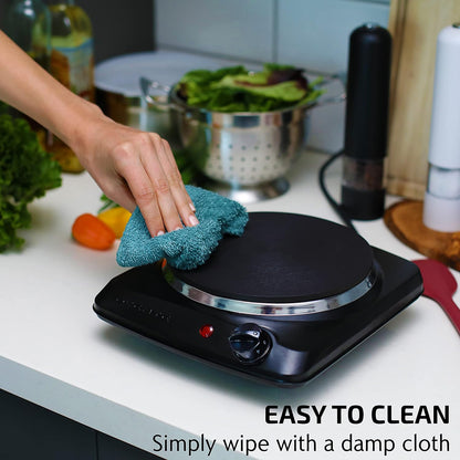 OVENTE Electric Countertop Double Burner, 1700W Cooktop with 7.25" and 6.10" Cast Iron Hot Plates, Temperature Control, Portable Cooking Stove and Easy to Clean Stainless Steel Base, Black BGS102B