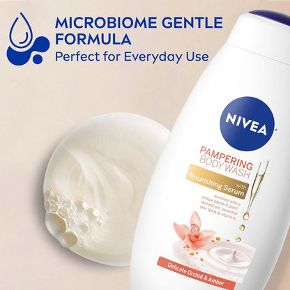 NIVEA Coconut and Almond Milk Pampering Body Wash, Moisturizing Body Wash with Nourishing Serum, Plant-Derived Oils, Essential Skin Lipids and Vitamins, 20 Fl Oz Bottle