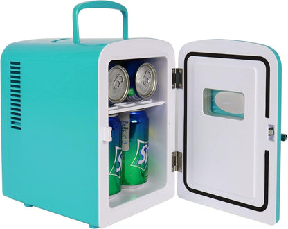 Coca-Cola Classic Coke Bottle 4L Mini Fridge w/ 12V DC and 110V AC Cords, 6 Can Portable Cooler, Personal Travel Refrigerator for Snacks Lunch Drinks Cosmetics, Desk Home Office Dorm, Red