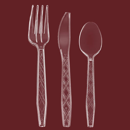 Party Bargains Disposable Cutlery set, SAPPHIRE Design, Clear Color, 360 Pieces: 180 Forks, 120 Spoons, 60 Knives