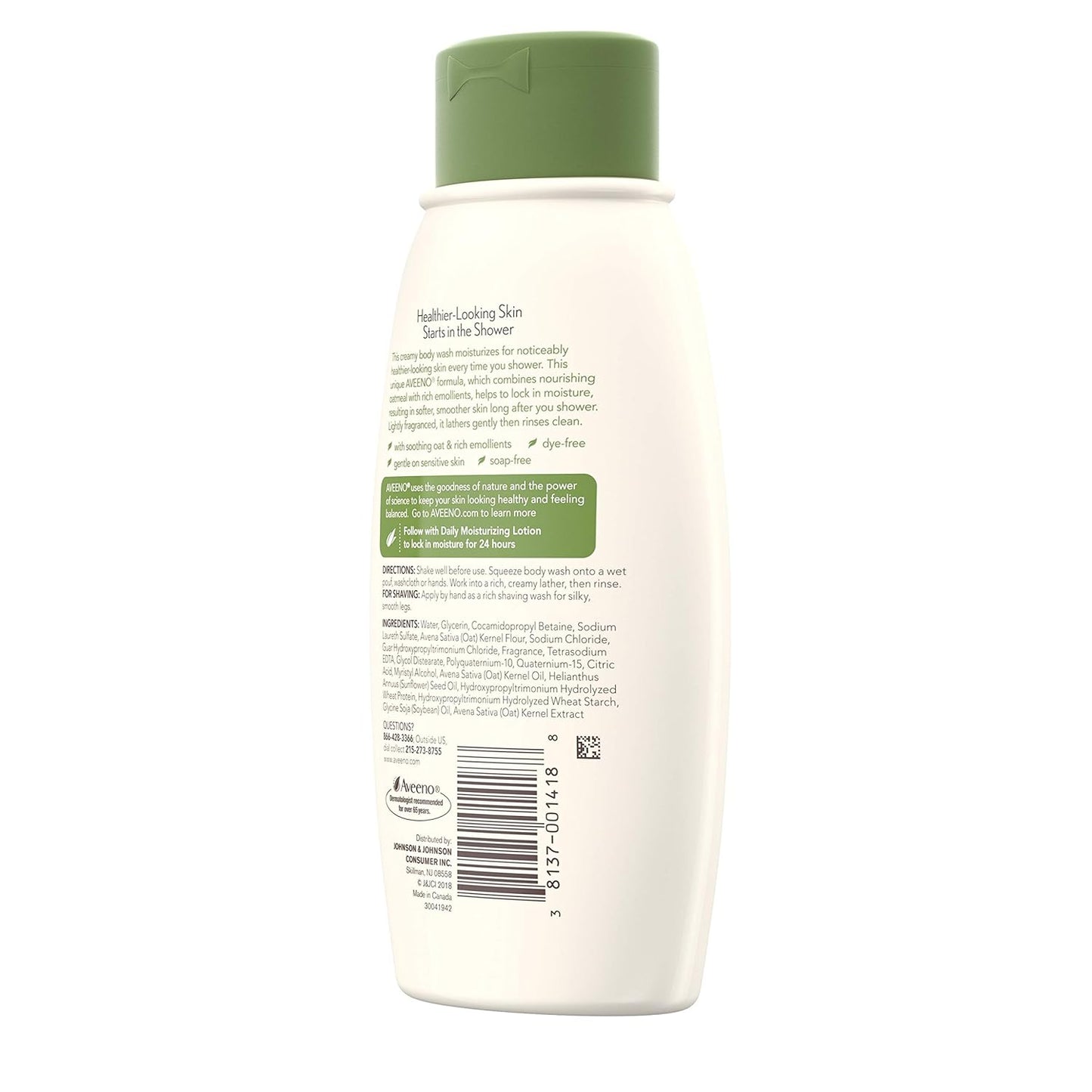 Aveeno Daily Moisturizing Body Wash, Body Wash for Dry Skin with Soothing Oat, Creamy Shower Cleanser, Gentle, Soap-Free and Dye-Free, Lightly Scented Body Wash, 33 FL OZ