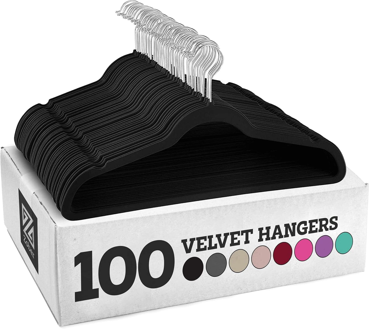 Zober Velvet Hangers 50 Pack - Heavy Duty Black Hangers for Coats, Pants & Dress Clothes - Non Slip Clothes Hanger Set - Space Saving Felt Hangers for Clothing