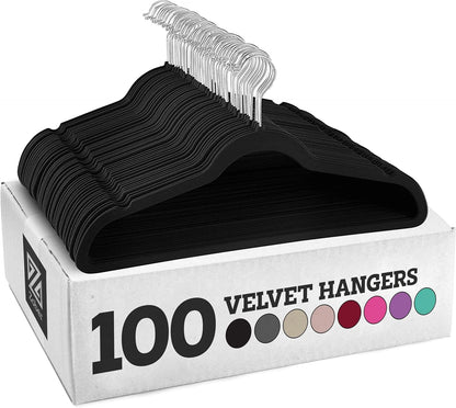 Zober Velvet Hangers 50 Pack - Heavy Duty Black Hangers for Coats, Pants & Dress Clothes - Non Slip Clothes Hanger Set - Space Saving Felt Hangers for Clothing