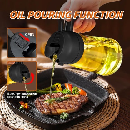 YARRAMATE Oil Sprayer for Cooking, 2 in 1 Olive Oil Dispenser Bottle for Kitchen, 16oz/470ml Premium Glass Oil Bottle, Food-grade Oil Mister for Air Fryer, Salad, Frying, BBQ (Creamy White)