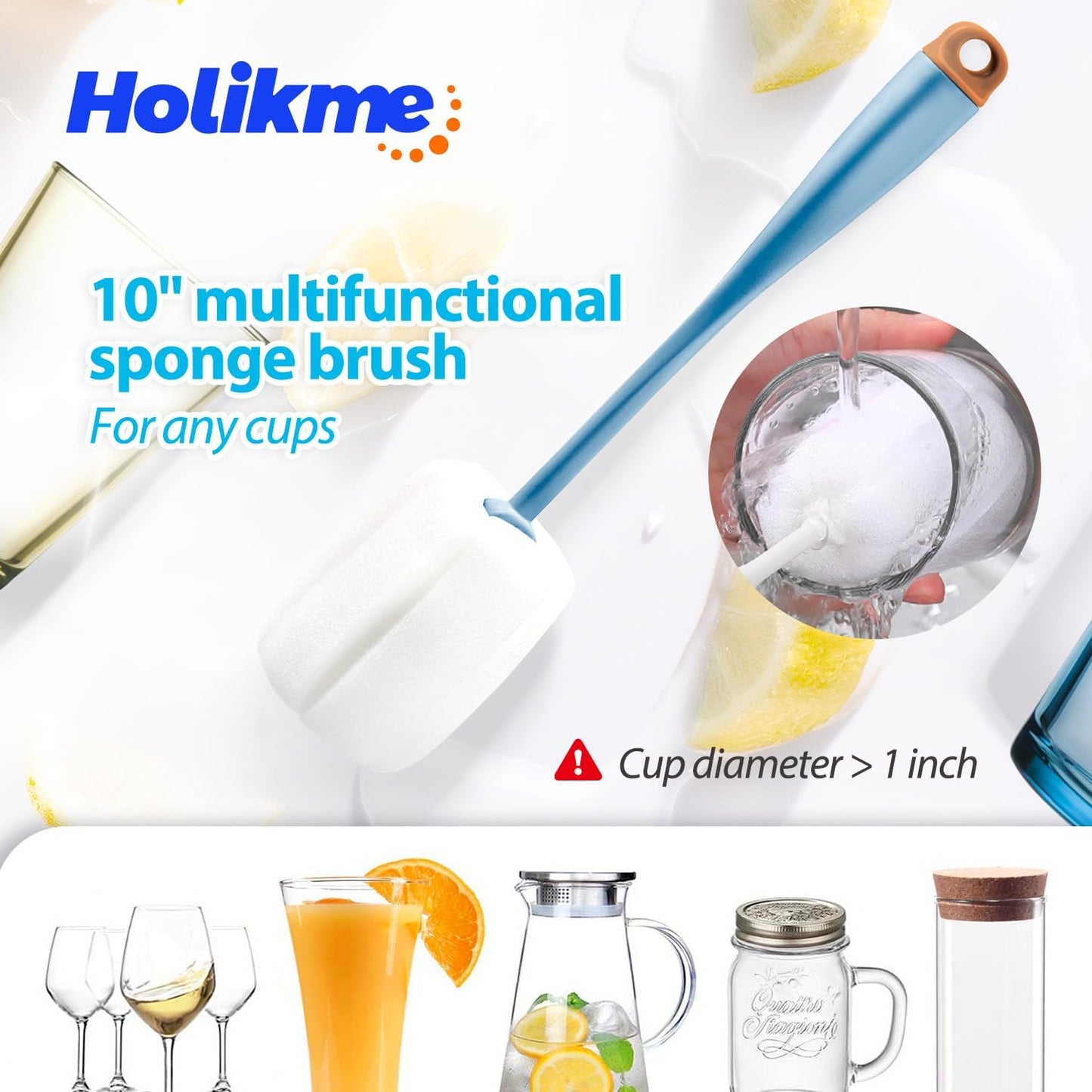 Holikme 8 Pack Bottle Brush Cleaning Set, Long Handle Bottle Cleaner for Washing Narrow Neck Beer Bottles Wine Decanter Narrow Cup Pipes Sinks Cup Cover, White
