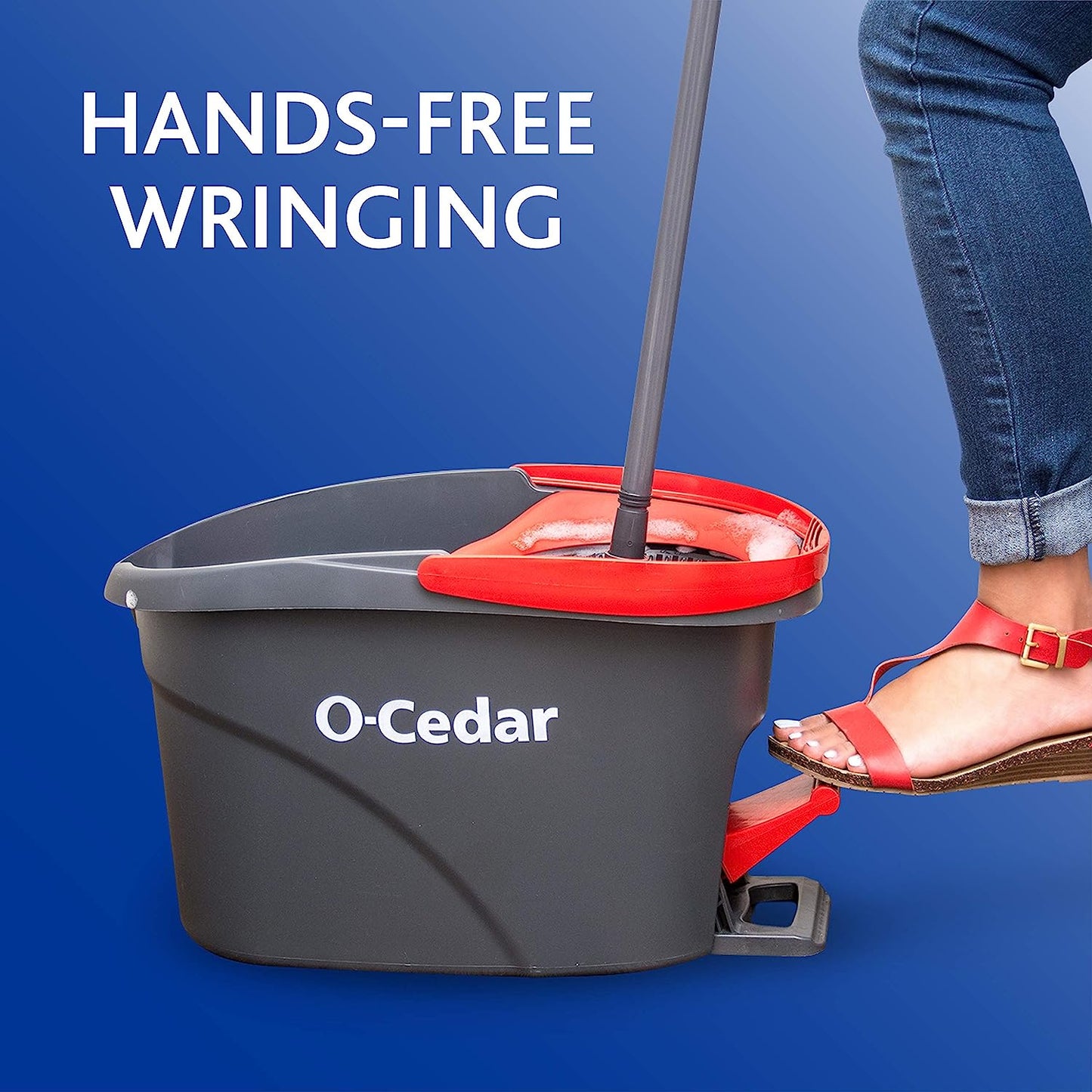 O-Cedar EasyWring Microfiber Spin Mop, Bucket Floor Cleaning System, Red, Gray