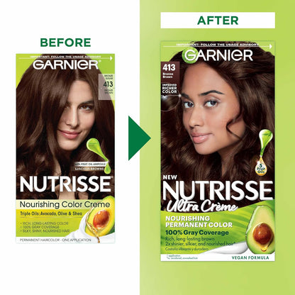 Garnier Hair Color Nutrisse Nourishing Creme, 40 Dark Brown (Dark Chocolate) Permanent Hair Dye, 1 Count (Packaging May Vary)