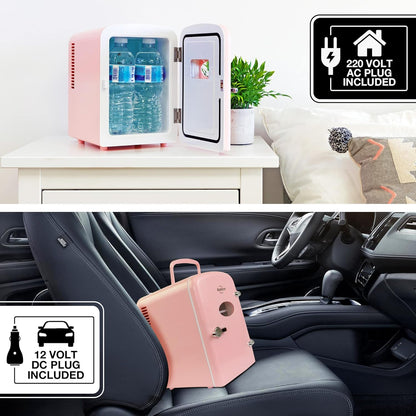 Coca-Cola Classic Coke Bottle 4L Mini Fridge w/ 12V DC and 110V AC Cords, 6 Can Portable Cooler, Personal Travel Refrigerator for Snacks Lunch Drinks Cosmetics, Desk Home Office Dorm, Red