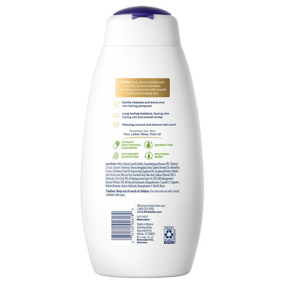 NIVEA Coconut and Almond Milk Pampering Body Wash, Moisturizing Body Wash with Nourishing Serum, Plant-Derived Oils, Essential Skin Lipids and Vitamins, 20 Fl Oz Bottle