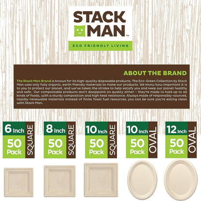 Paper Plates, 100% Compostable Heavy Duty Disposable Plate - [125-Pack] - {PFAS-Free} - {BPI Certified} - [9 Inch] Eco-Friendly, Biodegradable Bagasse Natural Brown 9" Dinner Plates - By Stack Man
