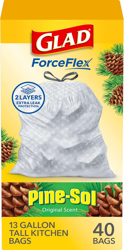 Glad Tall Kitchen Drawstring Trash Bags - Odorshield 13 Gallon White Trash Bag, Febreze Fresh Clean, 110 Count