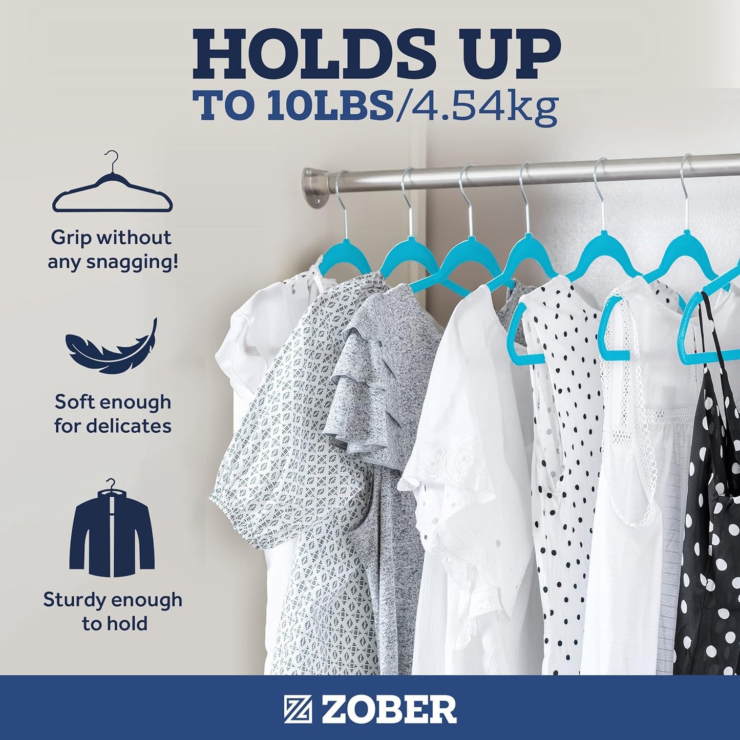Zober Velvet Hangers 50 Pack - Heavy Duty Black Hangers for Coats, Pants & Dress Clothes - Non Slip Clothes Hanger Set - Space Saving Felt Hangers for Clothing