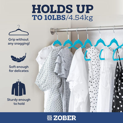 Zober Velvet Hangers 50 Pack - Heavy Duty Black Hangers for Coats, Pants & Dress Clothes - Non Slip Clothes Hanger Set - Space Saving Felt Hangers for Clothing