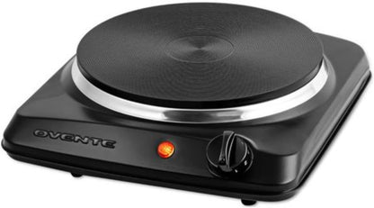OVENTE Electric Countertop Double Burner, 1700W Cooktop with 7.25" and 6.10" Cast Iron Hot Plates, Temperature Control, Portable Cooking Stove and Easy to Clean Stainless Steel Base, Black BGS102B