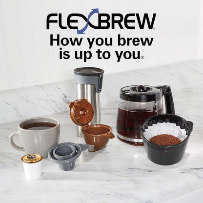 Hamilton Beach FlexBrew Trio 2-Way Coffee Maker, Compatible with K-Cup Pods or Grounds, Combo, Single Serve & Full 12c Pot, Black - Fast Brewing (49902)