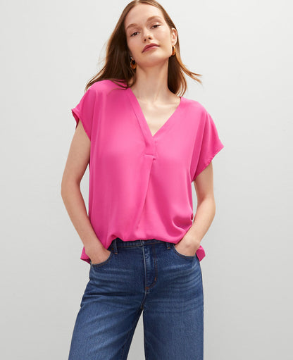 Petite Mixed Media Pleat Front Top