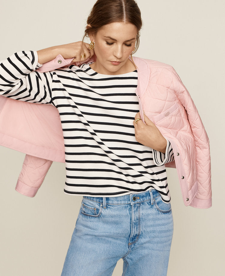 Petite Weekend Collection Stripe Relaxed Long Sleeve Top
