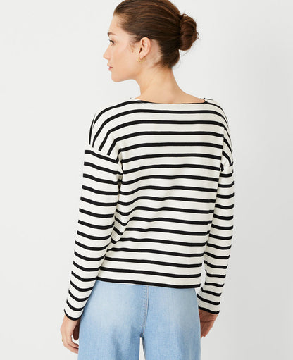 Petite Weekend Collection Stripe Relaxed Long Sleeve Top