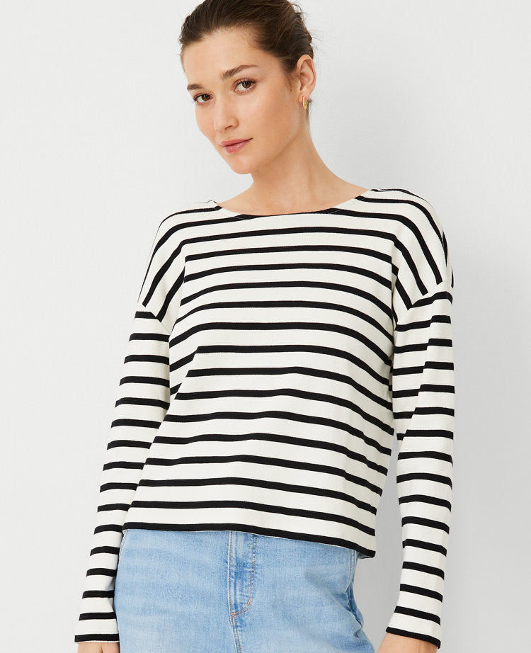 Petite Weekend Collection Stripe Relaxed Long Sleeve Top
