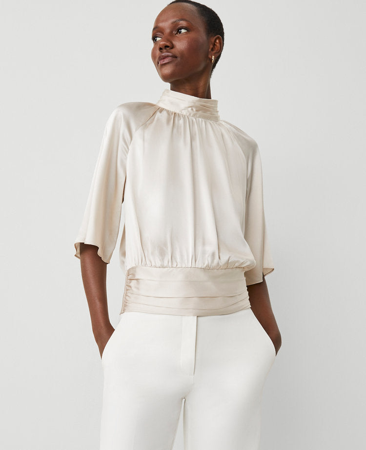 Studio Collection Silk Mock Neck Top