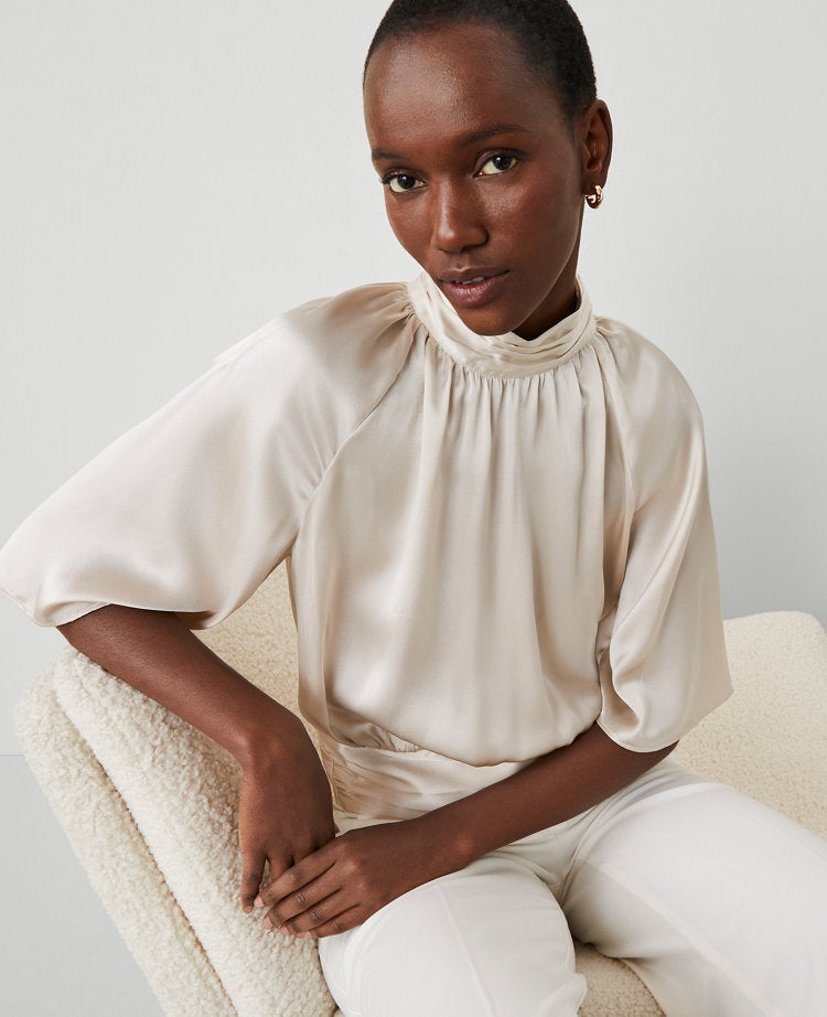 Studio Collection Silk Mock Neck Top