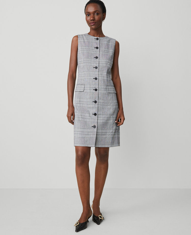 The Button Shift Dress in Plaid