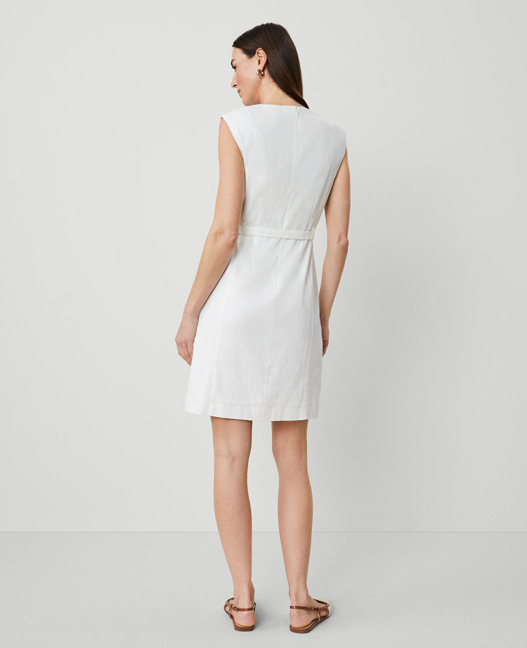 The Belted Shift Dress in Herringbone Linen Blend