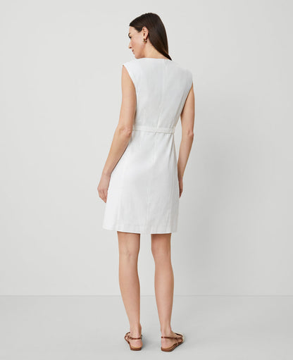 The Belted Shift Dress in Herringbone Linen Blend