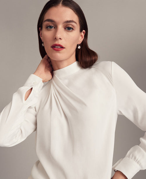 Mock Neck Drape-Front Top