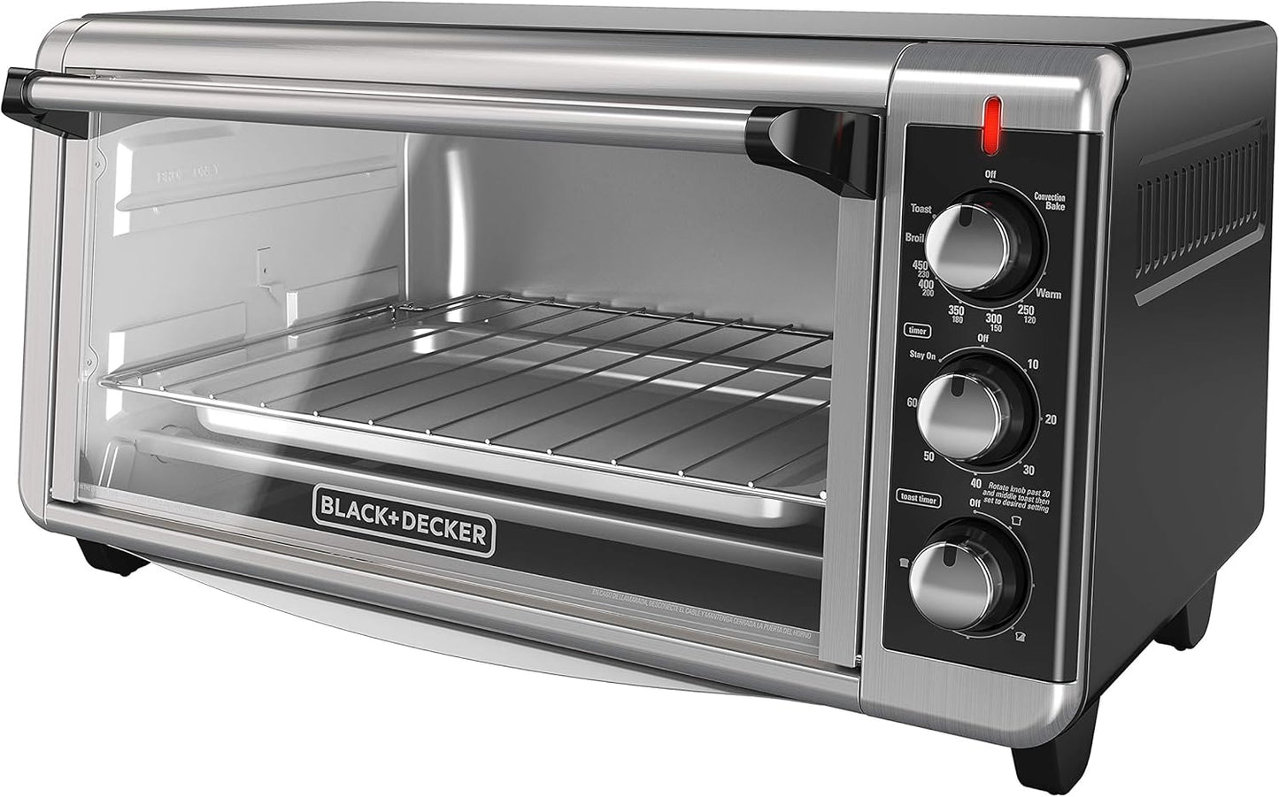 BLACK+DECKER 8-Slice Extra Wide Convection Toaster Oven, TO3250XSB, Fits 9"x13" Oven Pans and 12" Pizza, Stainless Steel/Black
