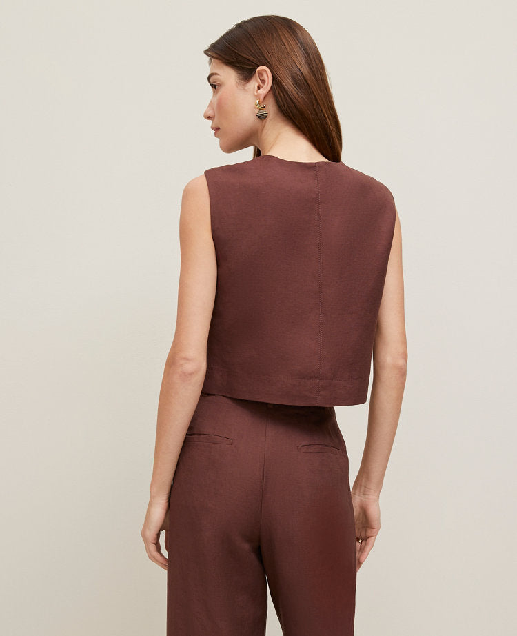 Linen Blend Patch Pocket Vest