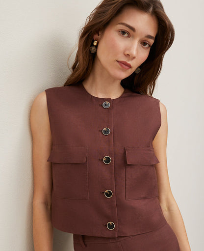 Linen Blend Patch Pocket Vest