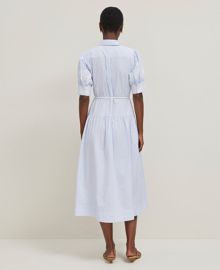 Embroidered Trim Striped Shirtdress