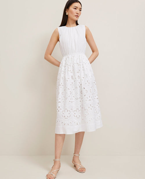 Eyelet Flare Midi Dress
