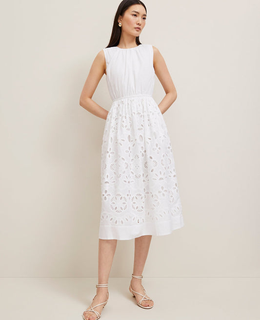 Eyelet Flare Midi Dress