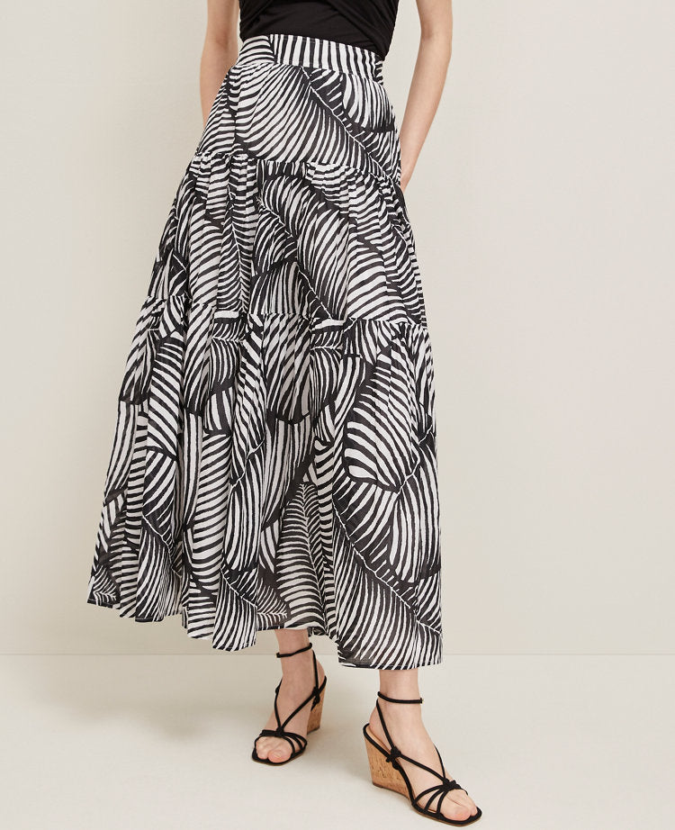 Tiered Full Skirt in Palm Print