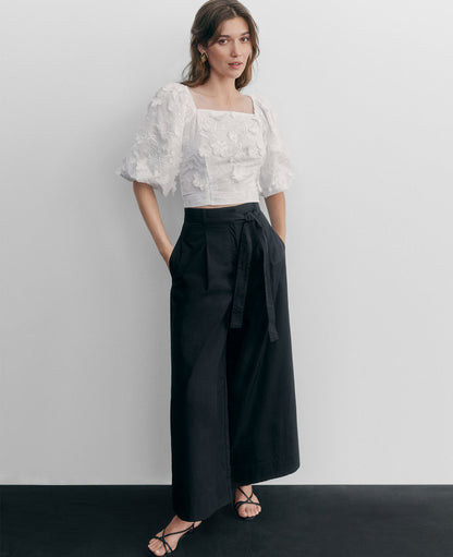 The Belted Cropped Palazzo Pant in Poplin