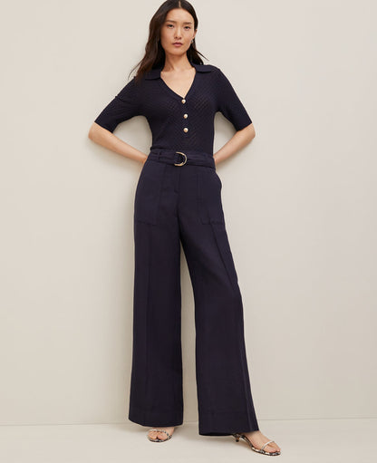The Belted Wide-Leg Pant in Linen Blend
