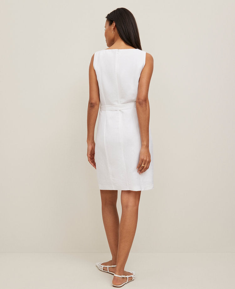 Linen Blend Square Neck Sheath Dress