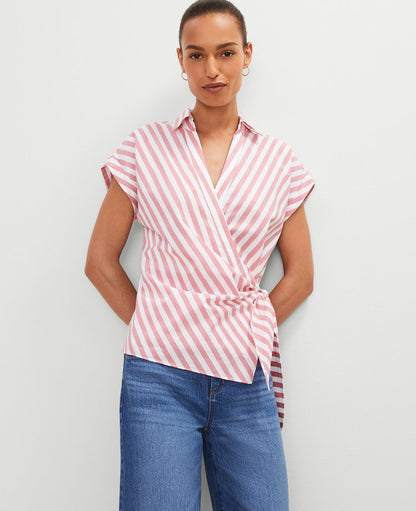 Striped Collared Tie Waist Top