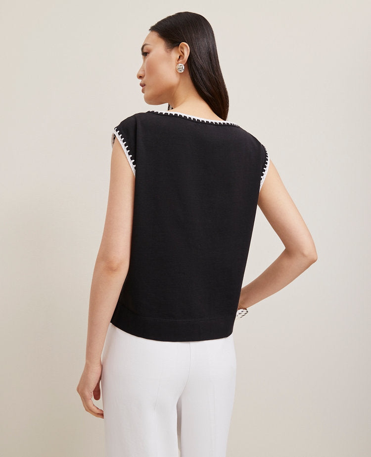 Crochet Trim Sleeveless Top