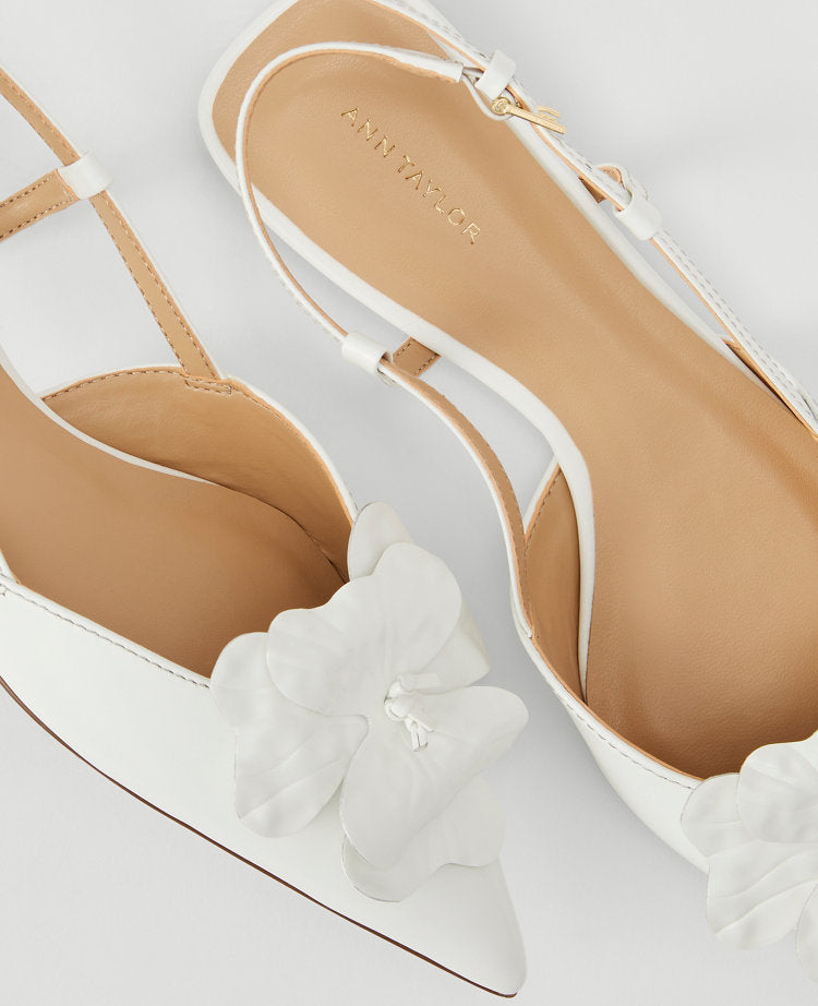 Flower Nip Toe Leather Slingback Flats