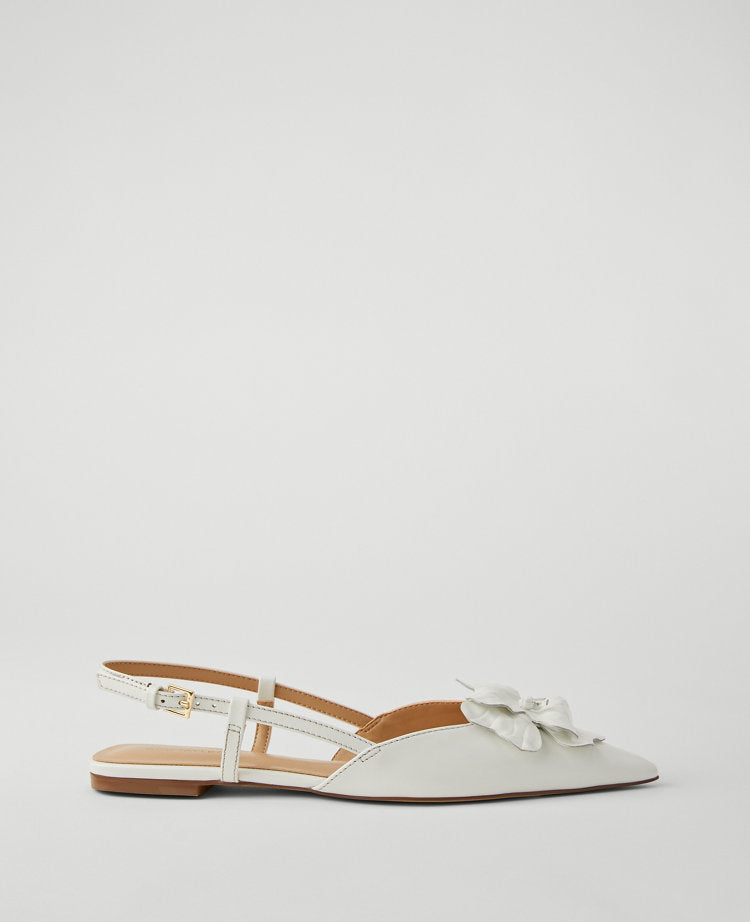 Flower Nip Toe Leather Slingback Flats