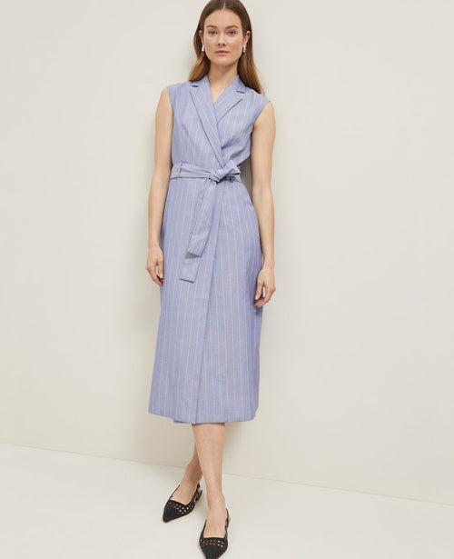 The Belted Blazer Wrap Dress in Pinstripe