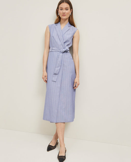The Belted Blazer Wrap Dress in Pinstripe