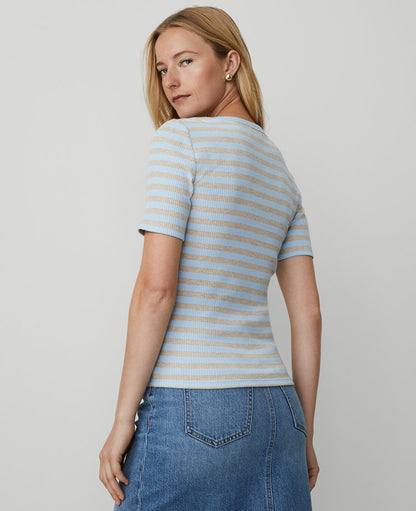 Weekend Collection Striped Ribbed Henley Top
