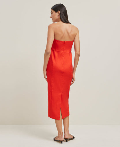 The Buttoned Strapless Dress in Linen Blend