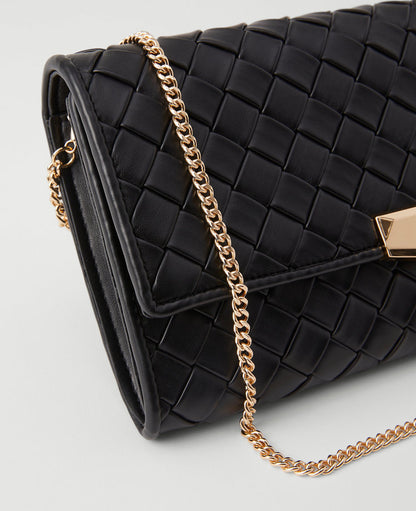 Woven Faux Leather Clutch Bag